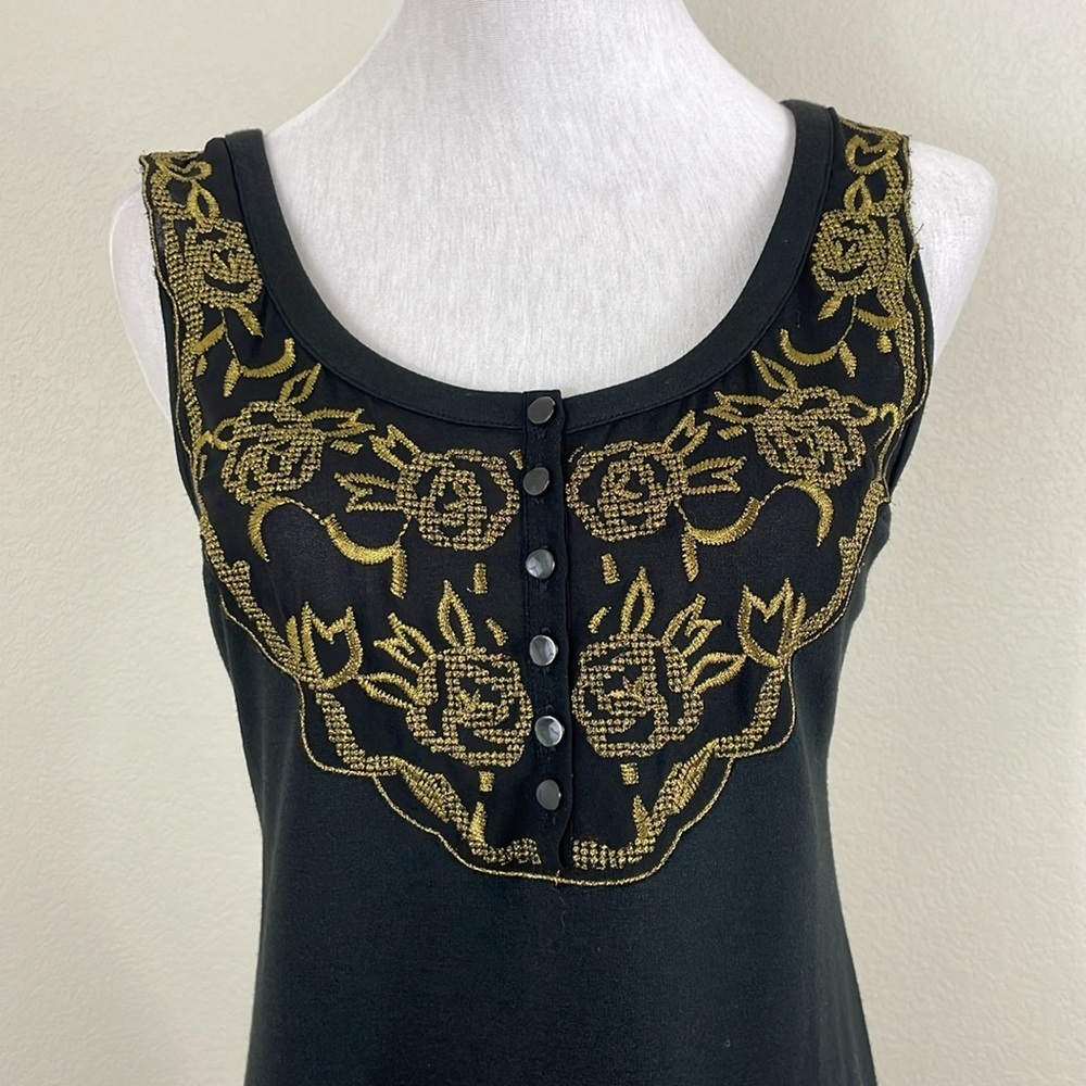 Free People sleeveless gold trim and embroidered a line dress size 4 - Picture 2 of 9
